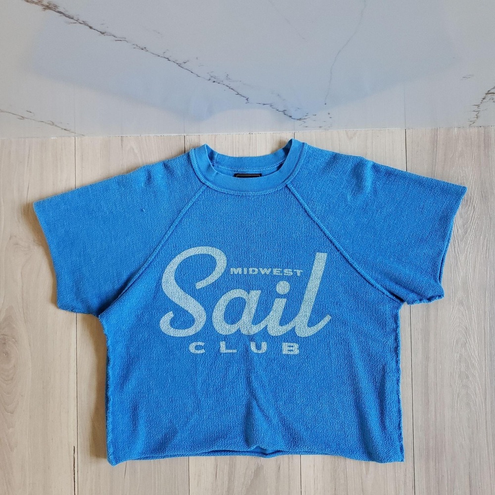 Retrobrand Shirt Womens S Blue Midwest Sail Club Terry Crop USA Tee Nautical